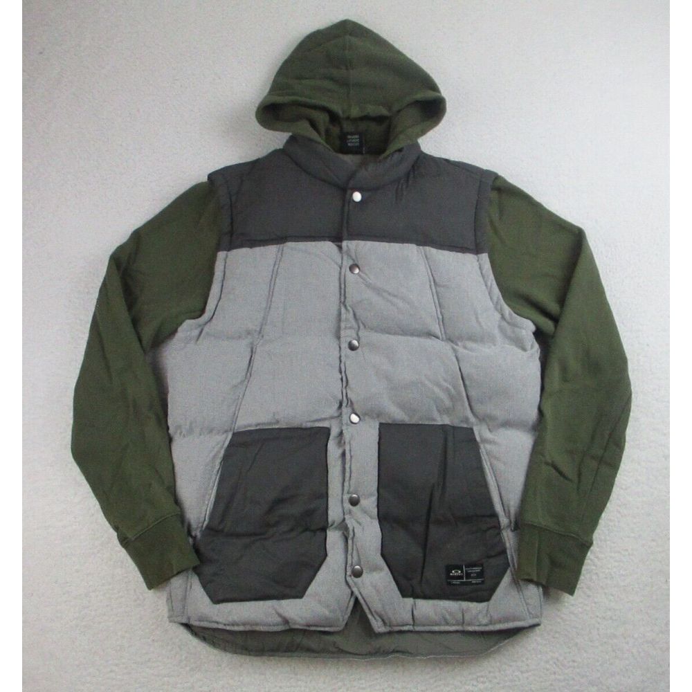 Oakley Ambassador Jacket Mens S Green Gray Winter‎ Hoodie Vest Combo Full Snap